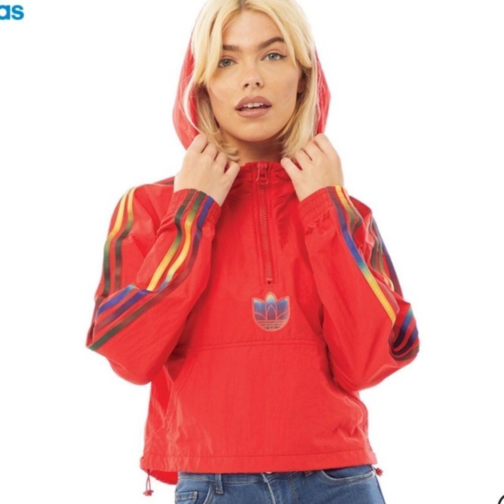 adidas Red Hooded Cropped Jacket